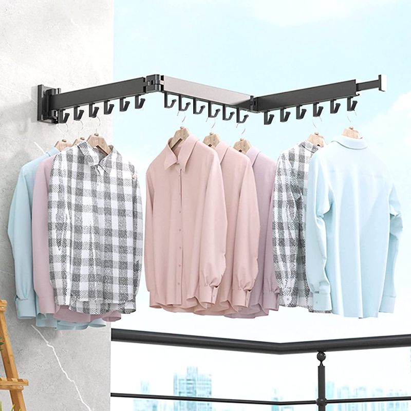 Photo 1 of BOQORAD Wall Mounted Clothes Hanger Rack, Retractable Clothes Drying Rack,Space-Saver, Laundry Drying Rack,Collapsible, for Laundry,Balcony, Mudroom, Bedroom,Dark Grey Color,sh-02