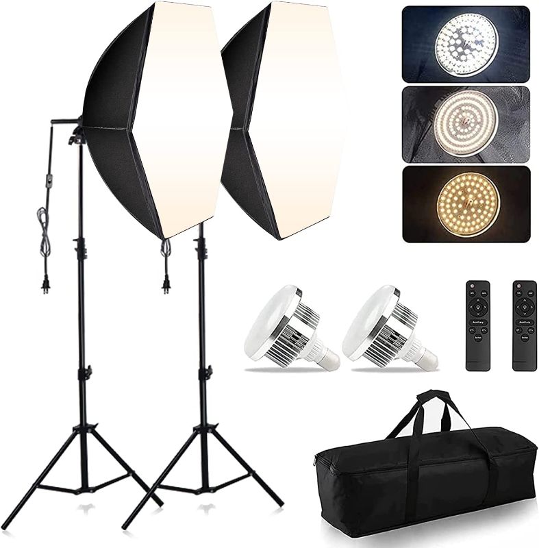 Photo 1 of BEIYANG Softbox Photography Lighting Kit for Studio Light, Professional Continuous Soft Box with 2PCS E27 Bulbs, 2PCS Hexagonal Soft Light Box Set with Carry Bag for Photo Shooting, Video Recording