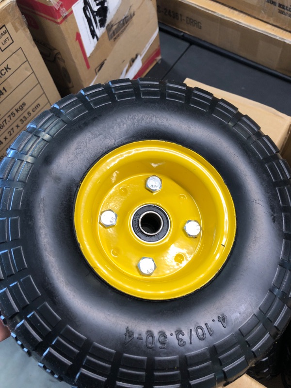 Photo 4 of 4.10/3.50-4 tire and Wheel,10" Flat Free Solid Tire Wheel with 5/8" Bearings,2.1" Offset Hub,for Gorilla Cart,Garden Carts,Dolly,Trolley,Dump Cart,Hand Truck/Wheelbarrow/Garden Wagon(2-Pack)