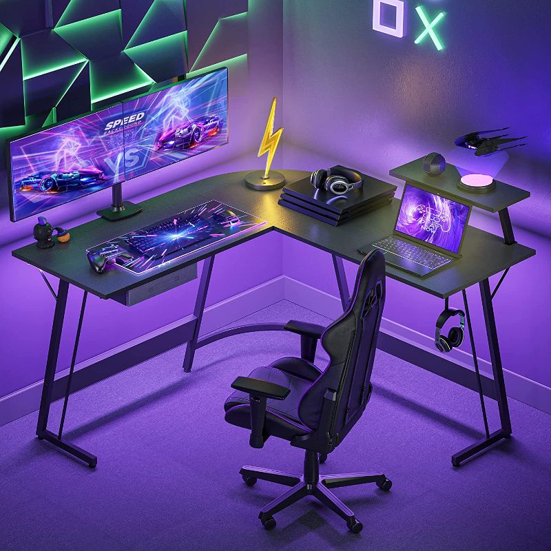 Photo 1 of CubiCubi L Shaped Desk, Computer Corner Gaming Desk with Large Monitor Stand, 51.2" Home Office Writing Table, Workstation with Storage Drawer, Space-Saving, Black