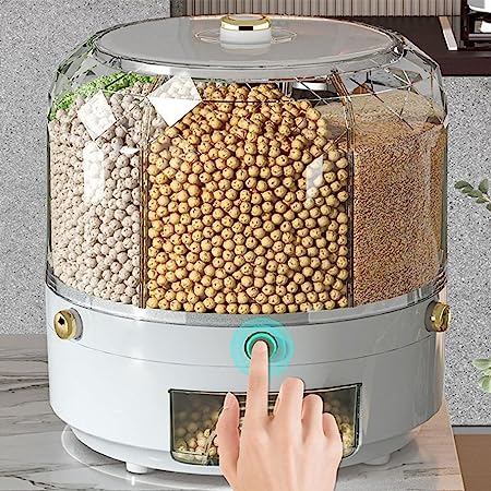 Photo 1 of 6-Grid Grain Dispenser, 360°Rotating Dry Food Dispenser, Cereal Dispenser for Rice Storage Kitchen Corn BPA-Free, Food Storage Containers for Kitchen Small Grains, Beans, Rice (Grey)
