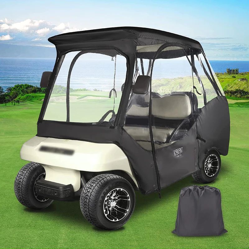 Photo 1 of 10L0L 4 Passenger Golf Cart Driving Enclosure, Golf Cart Storage Cover (Short Roof 56" with Bench) for Club Car DS Waterproof Portable Drivable Travel 4-Sided Enclosure
