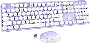 Photo 1 of UBOTIE Colorful Computer Wireless Keyboards Mouse Combo, Typewriter Flexible Keys Office Full-Sized Keyboards, 2.4GHz Dropout-Free Connection and Optical Mouse (Purple-White)
