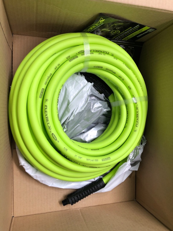 Photo 2 of Flexzilla Air Hose, 3/8 in. x 50 ft, 1/4 in. MNPT Fittings, Heavy Duty, Lightweight, Hybrid, ZillaGreen & ColorFit by Milton Coupler & Plug Kit - (M-Style, Red) - 1/4" NPT, (14-Piece) - S-314MKIT Flexzilla 3/8" (inches) x 50' (feet) Coupler and Plug + Cou