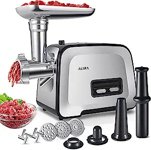 Photo 1 of ALTRA Stainless Steel Electric Meat Grinder, Meat Mincer & Sausage Stuffer, [2000W Max] [Concealed Storage Box] Sausage & Kubbe Kit Included, 3 Grinding Plates, 2 Blades, Home Kitchen & Commercial Use

