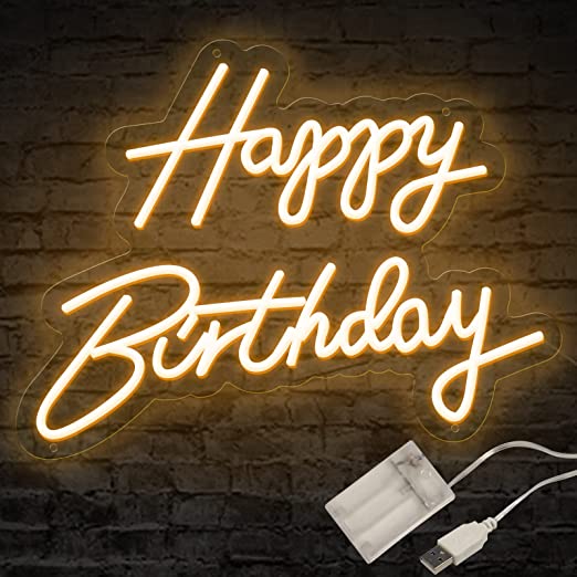 Photo 1 of Happy Birthday Neon Sign for Wall Decor, Battery or USB Powered Happy Birthday Led Sign, Reusable Happy Birthday Light Up Sign for All Birthday Party Decoration, Size-17x13 Inch, Warm White
