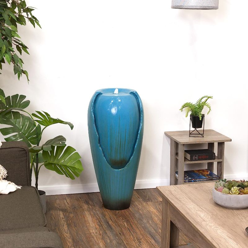 Photo 3 of Alpine Corporation DIG100XS w/LED Light Water Jar Fountain, 32 Inch Tall, Turquoise
