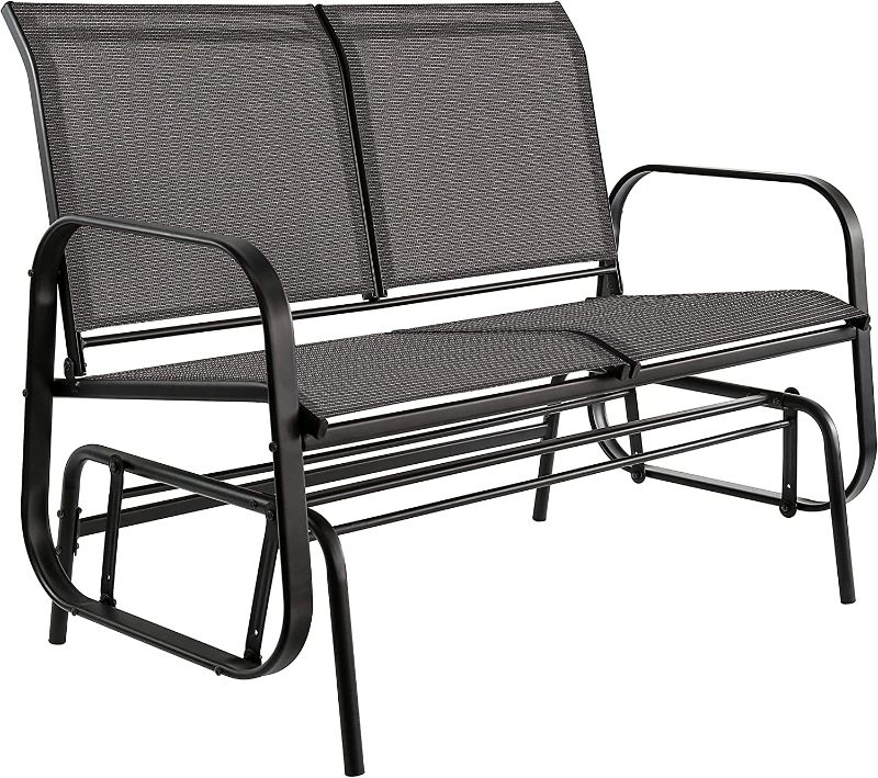 Photo 1 of 2-Person Black Wicker Patio Glider Rocking Bench Double Chair Loveseat Outdoor Bench
