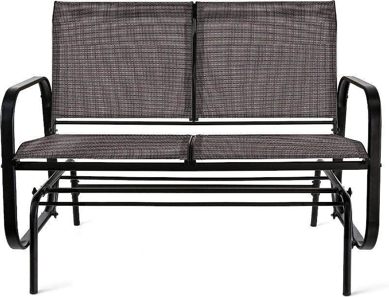Photo 2 of 2-Person Black Wicker Patio Glider Rocking Bench Double Chair Loveseat Outdoor Bench
