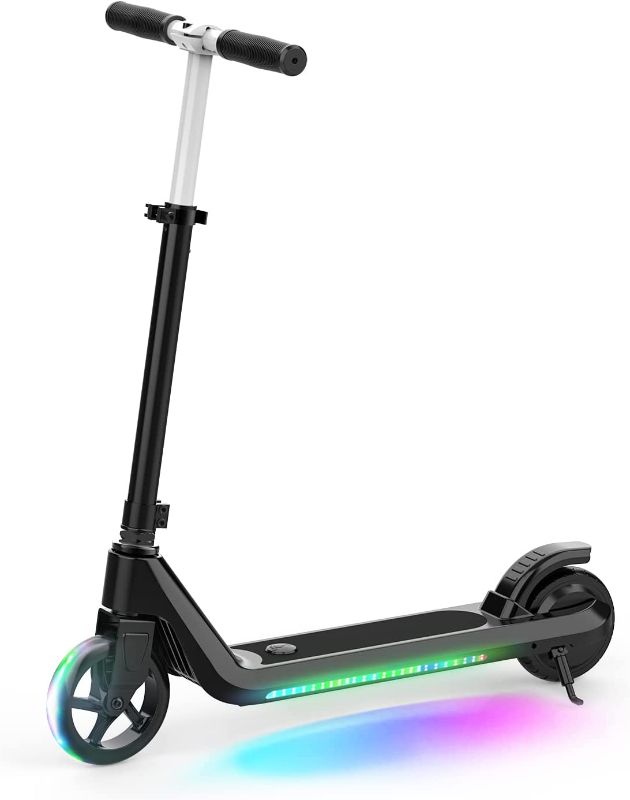 Photo 2 of LINGTENG Electric Scooter for Kids Age of 6-10, Kick-Start Boost Kids Scooter with Adjustable Speed and Height, Kids Scooter with Flash Wheel & Deck Lights?Black?
