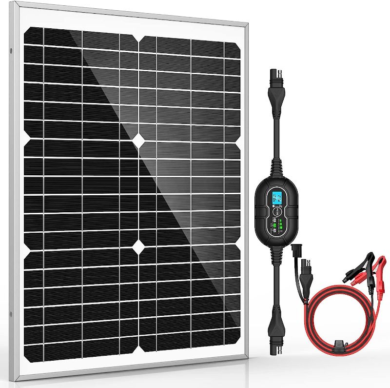 Photo 1 of 20W 12V Solar Panel Kit Battery Maintainer Trickle Charger Pro + Advanced 10A MPPT Charge Controller + SAE Battery Clip Cable for 12 Volt Boat Car RV Trailer Motorcycle Automotive Home Off Grid System
