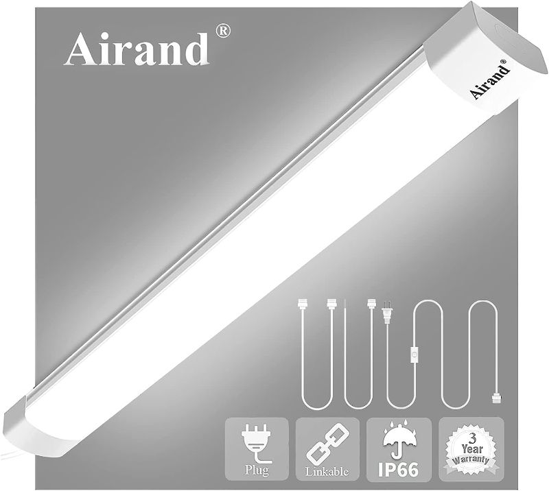 Photo 1 of Airand Utility LED Shop Light Fixture 2FT 4FT with Plug, Waterproof Linkable LED Tube Light 5000K Under Cabinet Lighting,1800 LM LED Ceiling and Closet Light 18W, Corded Electric with ON/Off Switch
