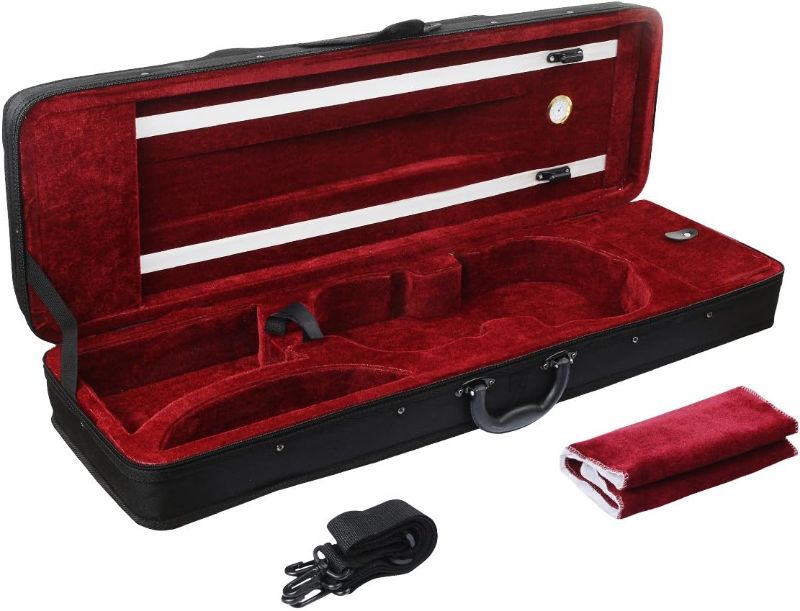 Photo 2 of 4/4 Full Size Violin Case,FINO Professional Oblong Violin Hard Case with Built-in Hygrometer,Super Lightweight Portable Carrying Bag Slip-On Cover with Backpack Straps,Black
