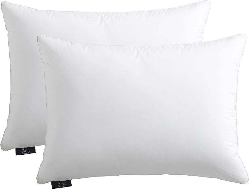 Photo 1 of Serta HeiQ Cooling Softy-Around Feather and Down Pillow-2 Pack, Queen (U.S. Standard), White 2 Count
