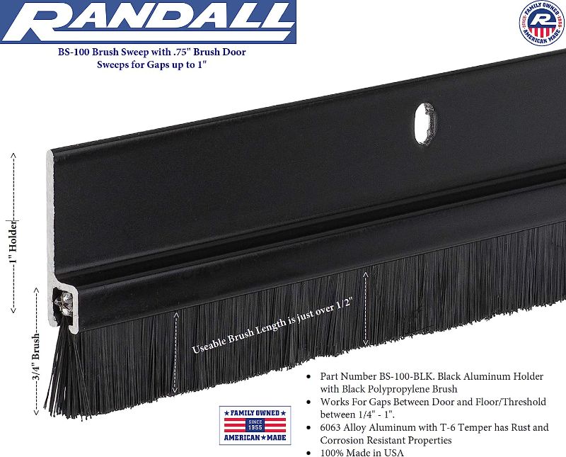 Photo 1 of 36" Black Door Sweep with Brush for Gaps up to 1" Made in USA
