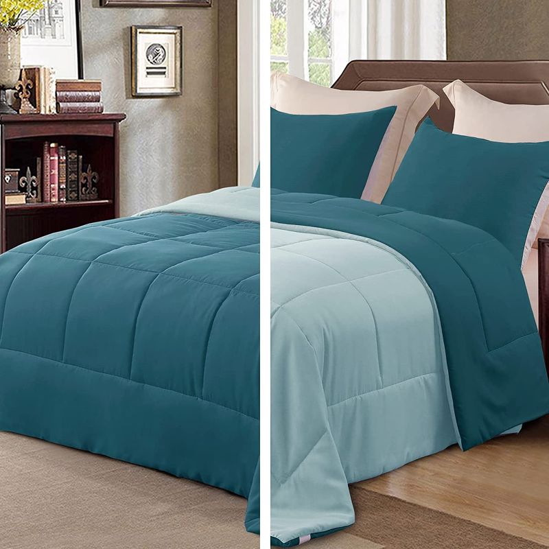 Photo 1 of Exclusivo Mezcla Lightweight  2-Piece Comforter Set All Seasons, Down Alternative Comforter with 1 Pillow Sham, Twin Size, Dusty Teal/Spa Blue

