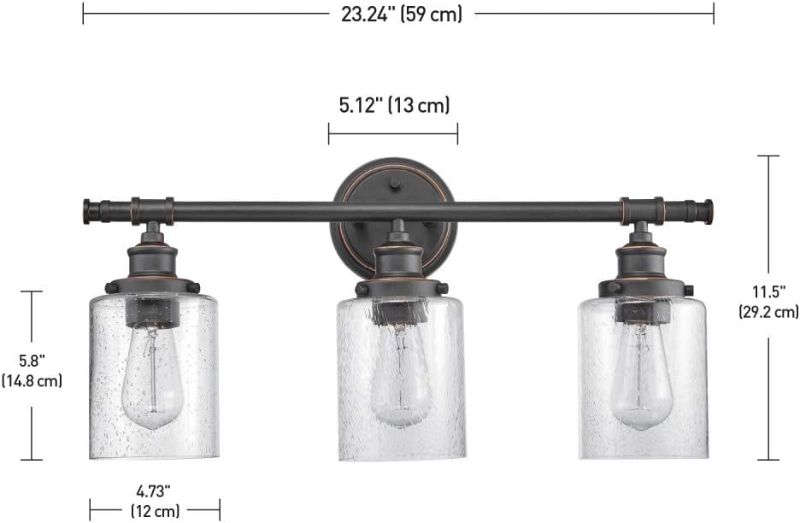 Photo 3 of ***GLASS IS BROKEN*** Globe Electric 51415 5-Piece All-in-One Bathroom Accessory Set, with Vanity, Bronze, 3-Light Vanity Light, Seeded Glass, Towel Bar, Towel Ring, Robe Hook, Toilet Paper Holder, Home Improvement
