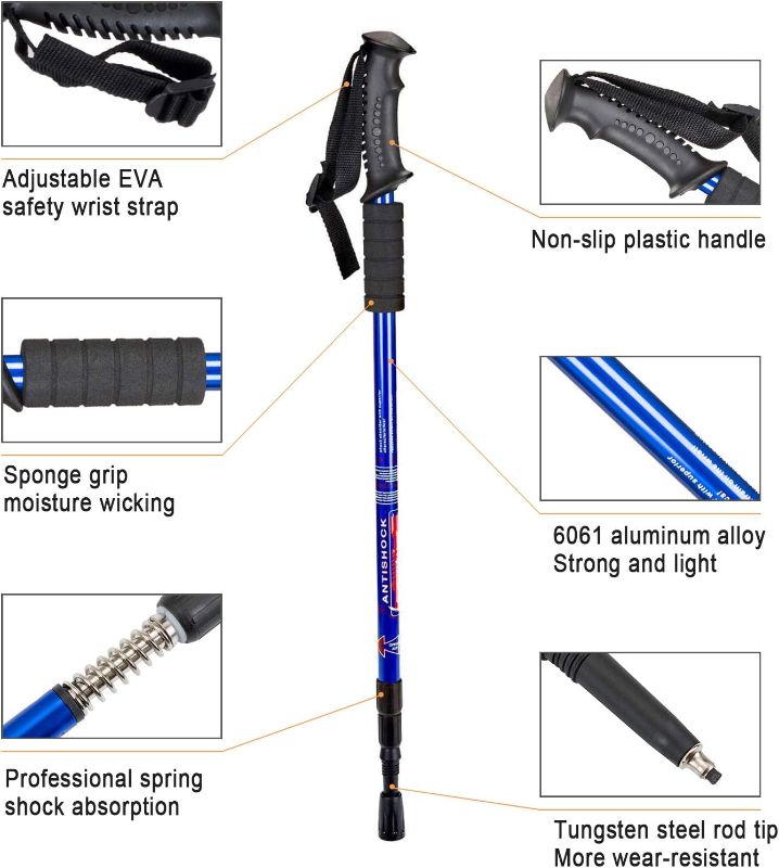 Photo 2 of Aihoye Trekking Poles Shock Absorbing Adjustable Hiking or Walking Sticks for Hiking Collapsible Strong, 2-pc Pack Lightweight Walking Pole, All Terrain Accessories and Carry Bag
