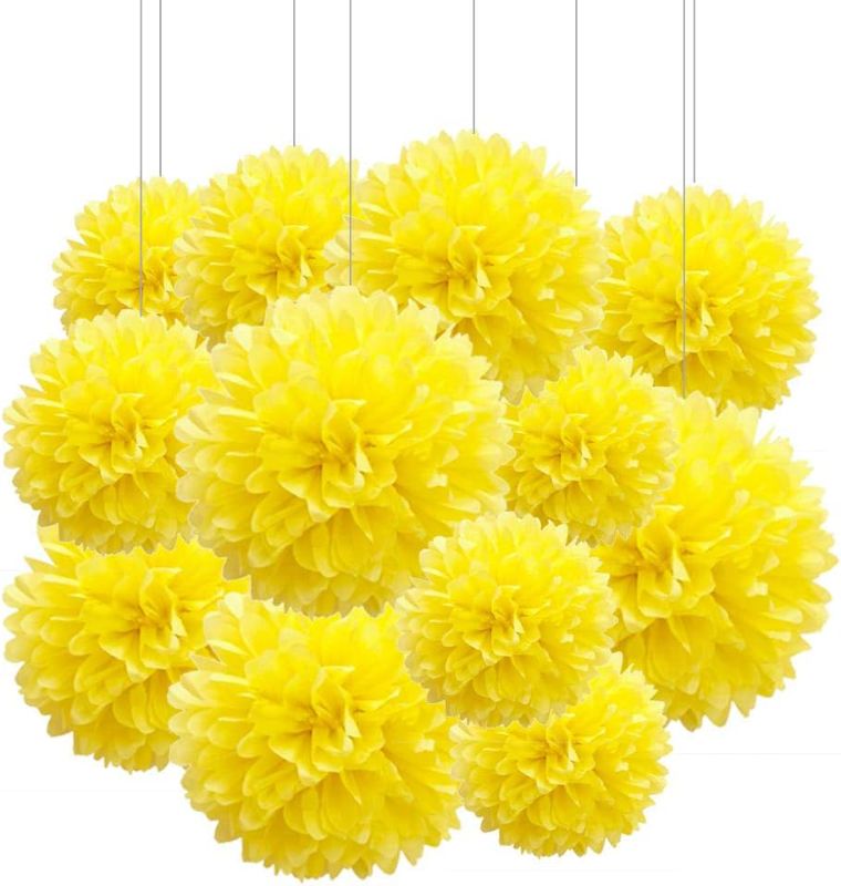 Photo 1 of Aimto 12pcs Yellow Paper Pom Poms Decorations for Party Ceiling Wall Hanging Tissue Flowers Decorations - 1 Color of 12 Inch, 10 Inch
