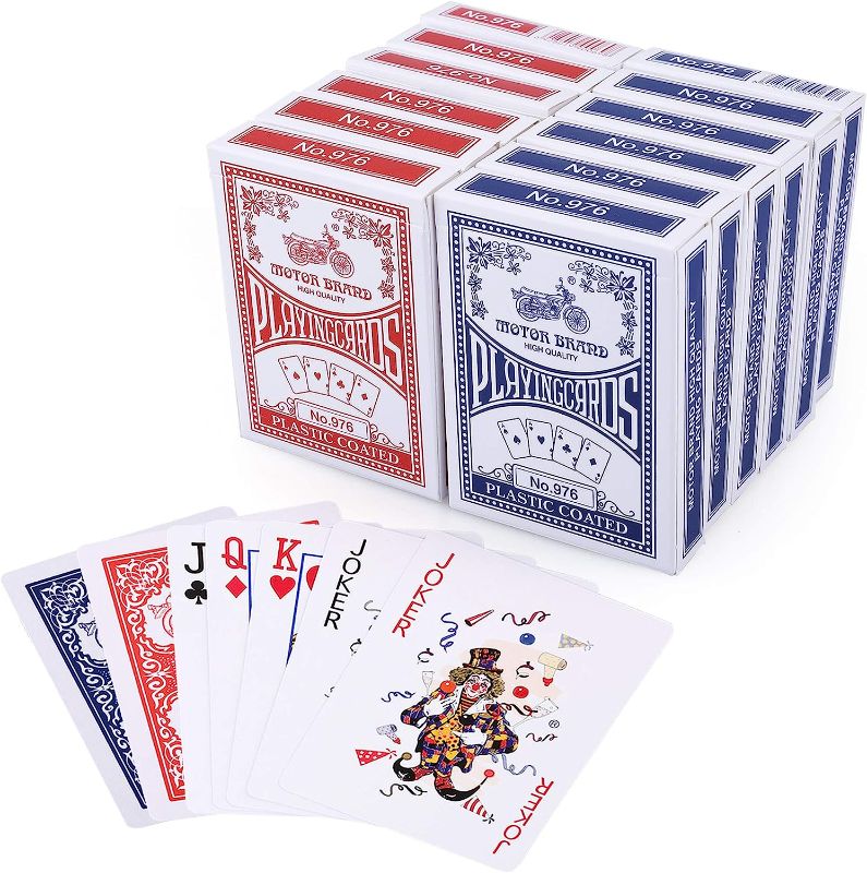 Photo 1 of LotFancy Playing Cards, 12 Pack, Decks of Cards Bulk, Poker Size, Standard Index, for Blackjack, Euchre, Canasta Card Game, 6 Blue and 6 Red, Casino Grade
