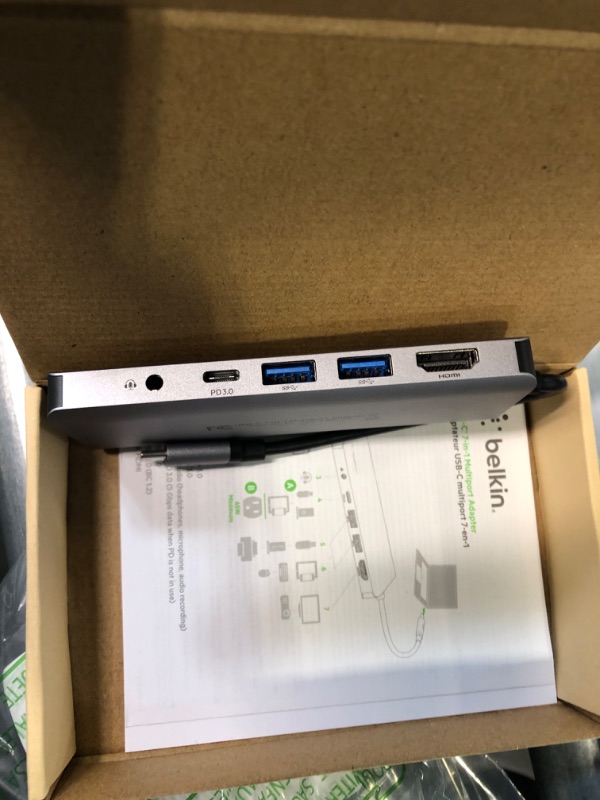 Photo 1 of Belkin USB C Hub, 7-in-1 MultiPort Docking Station - USB C Docking Station for MacBook & Windows - 85W USB-C Power Delivery 3.0, 4K HDMI 1.4, 2x USB-A 3.0, SD 3.0, Micro SD 3.0, & 3.5mm Audio Jack 7-in-1 USB-C Hub Adapter Dock