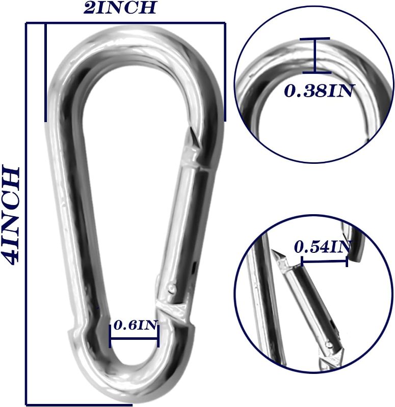 Photo 2 of 30Pack Heavy Duty Spring Snap Hooks 4Inch, 3/8” Carabiner Clips for Swing, Large Steel Chain Quick Links Safety Buckle Connector for Hammock Fitness Gym Outdoor Boating, M10 Snap Hook Carabiners
