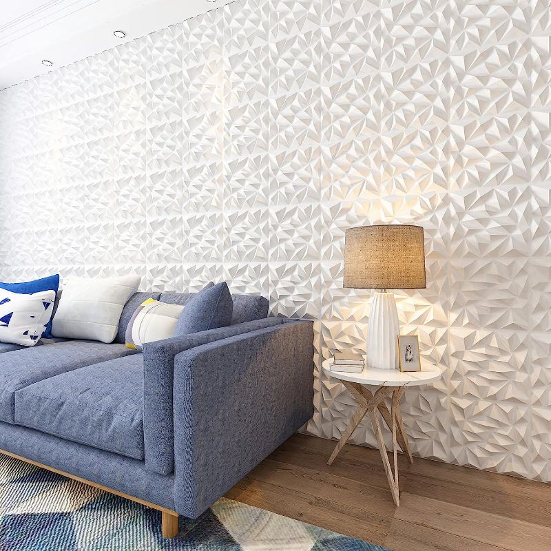 Photo 2 of Art3dwallpanels 33 Pack 3D Wall Panel for Interior Wall Décor, PVC Textured Wall Panels, Modern 3D Wallpaper, White
