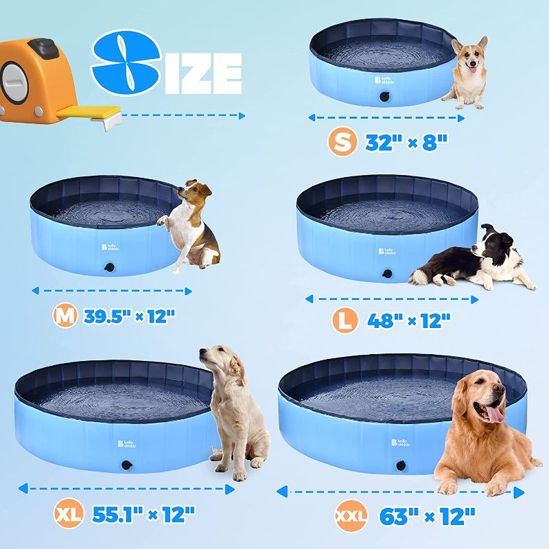 Photo 2 of BELLOCHIDDO Foldable Dog Pool - Hard Plastic Pool for Dogs and Kids, Non-slippery Dog Swimming Pool with PP Boards, Kiddie Pool for Dogs, Indoor&Outdoor Pet Bathing Tub with Water Drainage (39.5"x12")
