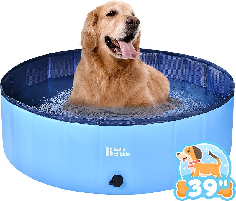 Photo 1 of BELLOCHIDDO Foldable Dog Pool - Hard Plastic Pool for Dogs and Kids, Non-slippery Dog Swimming Pool with PP Boards, Kiddie Pool for Dogs, Indoor&Outdoor Pet Bathing Tub with Water Drainage (39.5"x12")
