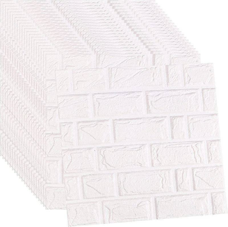 Photo 1 of Art3d 30 Pcs 3D Brick Wallpaper in White, Faux Foam Brick Wall Panels Peel and Stick, Waterproof for Bedroom, Living Room, and Laundry Decor (43.5Sq.Ft) 16.5”*12.6” White 30