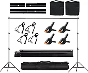 Photo 1 of Backdrop Stand for Parties, CPLIRIS 6.5x10ft Adjustable Photo Background Support with 4 Spring Clips, 2 Sandbag, Holder Clip Baby Shower, Birthday
