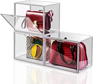 Photo 1 of 3Pack Clear Plastic Handbag Storage Organizer for Closet, Acrylic Display Case for Handbag and Purse, Stackable Purse Organizer for Closet with Magnetic Drop Front for Book, Toys, Pocketbook Storage
