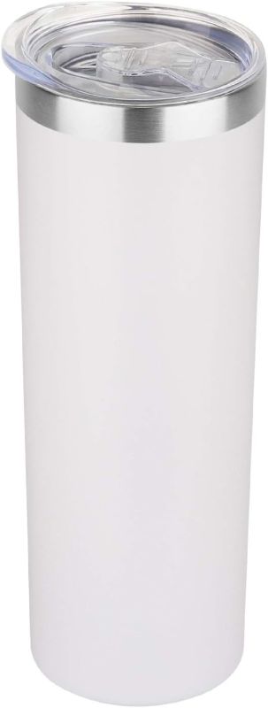 Photo 1 of 20 oz Skinny Tumbler, Stainless Steel Insulated Slim Tumbler with Lid, Reusable Double Wall Travel Coffee Mug, Durable 00Powder Coated Travel Water Cup (White, 1)
