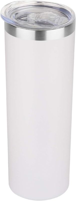 Photo 1 of  20 oz Skinny Tumbler, Stainless Steel Insulated Slim Tumbler with Lid, Reusable Double Wall Travel Coffee Mug, Durable Powder Coated Travel Water Cup(White, 1)
