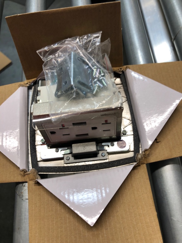 Photo 1 of Leviton PFUS2-BN Pop-Up Floor Box with Dual Type A, 3.6 Amp USB Charger, 20Amp Outlet, Brushed Nickel 20 Amp Brushed Nickel
-- FACTORY PACKAGE --