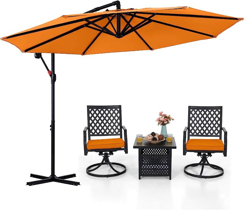 Photo 1 of ABCCANOPY Patio Umbrellas Cantilever Umbrella Offset Hanging Umbrellas 9 FT Outdoor Market Umbrella with Crank & Cross Base for Garden, Deck, Backyard, Pool and Beach, 12+ Colors,Orange Orange 9 FT Round Edge