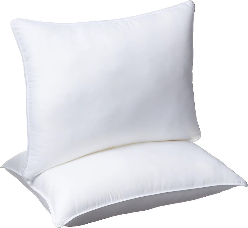 Photo 2 of Amazon Basics Down Alternative Pillows, Soft Density For Stomach and Back Sleepers, Standard, Pack of 2, White, 26 in L x 20 in W
