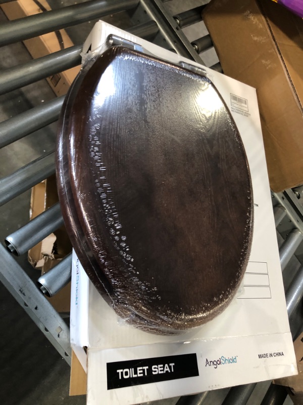 Photo 3 of Angel Shield Elongated Wood Toilet Seat with Quiet Close,Easy Clean,Quick-Release Hinges(Elongated,Dark Walnut) Elongated-18.5" Dark Walnut