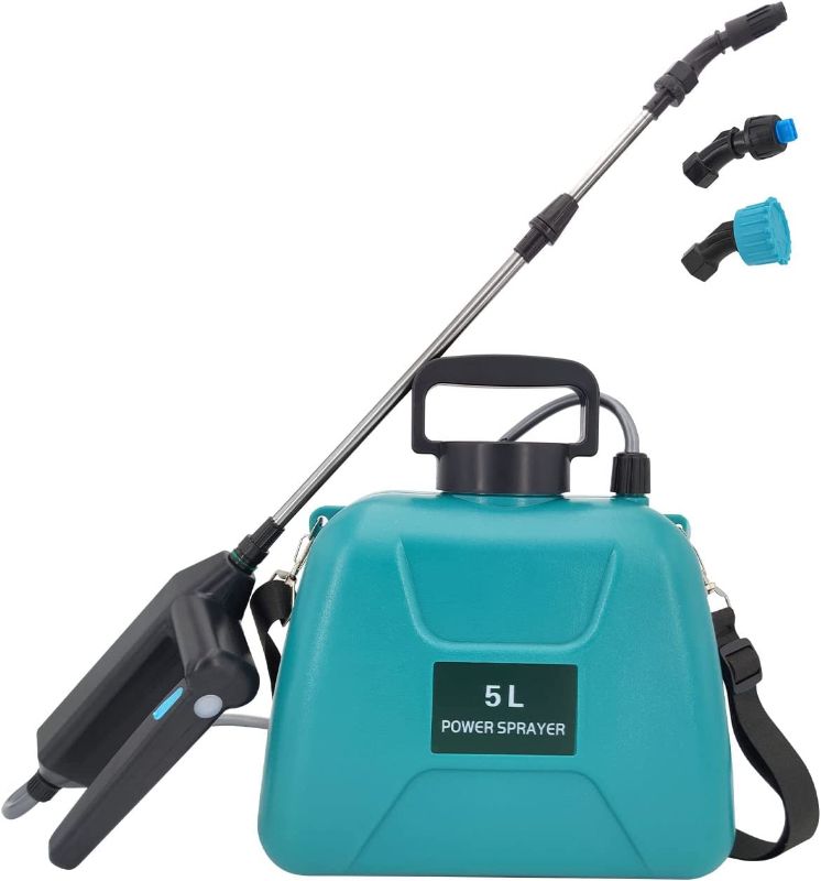 Photo 1 of Backpack Pump Weed Sprayer for Garden - GKTG 1.35 Gallon Battery Powered Sprayer in Lawn and Garden, Battery Operated Water Sprayer for Plants, Solo Electric Sprayer for Car Detailing, Green
