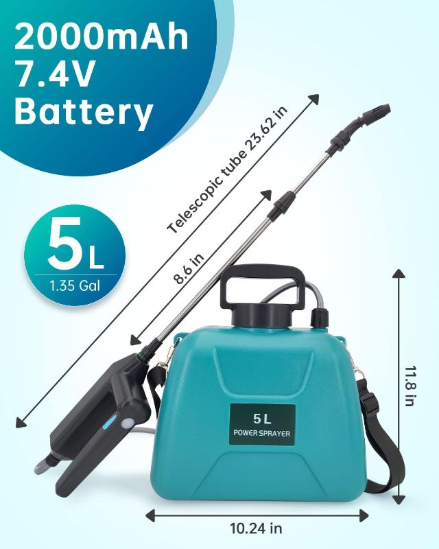 Photo 2 of Backpack Pump Weed Sprayer for Garden - GKTG 1.35 Gallon Battery Powered Sprayer in Lawn and Garden, Battery Operated Water Sprayer for Plants, Solo Electric Sprayer for Car Detailing, Green
