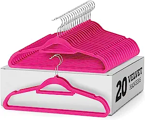 Photo 1 of Zober Velvet Hangers 20 Pack - Clothes Hanger W/Tie Bar - Non-Slip, Swivel Hook, Slim Felt Hangers - Suits, Clothes, Pants, Coat Hanger - Purple Pink