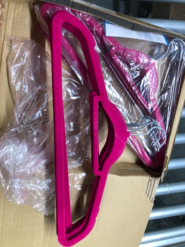 Photo 3 of Zober Velvet Hangers 20 Pack - Clothes Hanger W/Tie Bar - Non-Slip, Swivel Hook, Slim Felt Hangers - Suits, Clothes, Pants, Coat Hanger - Purple Pink