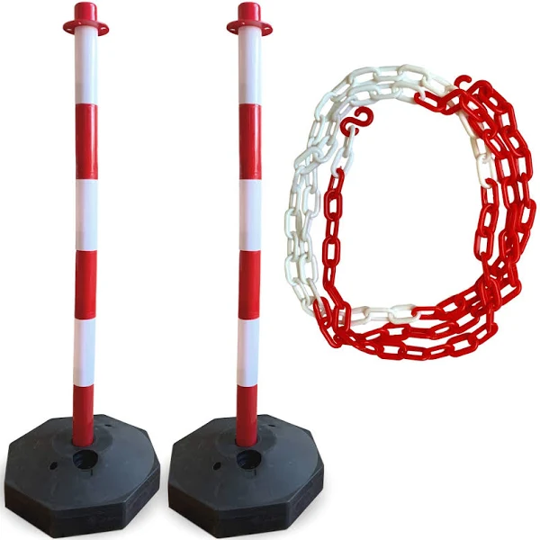 Photo 1 of 2 Traffic Delineator Poles | Plus Chain Included | Better Than Cones | Perfect Parking Post, Construction Lot, Road Marker Or Street Stanchion | Portable & Fillable Base | Large Safety Caution Barrier
