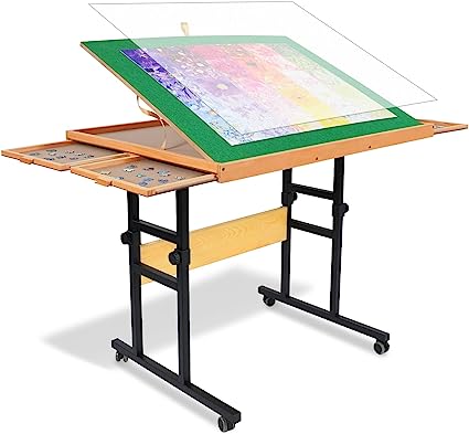 Photo 1 of ALL4JIG 1500 Piece Jigsaw Puzzle Table with Legs,25"x34"Adjustable Puzzle Tables for Adults, 3-Tilting-Angle Portable Wooden Jigsaw Puzzle Board Portable with 4 Drawers & Cover
