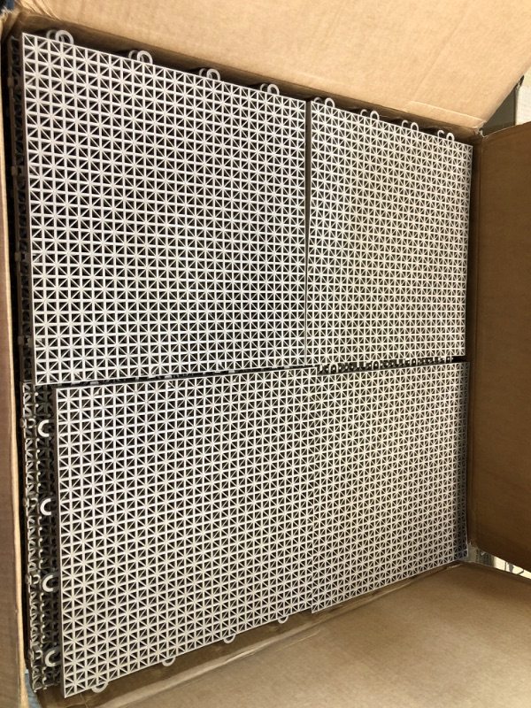 Photo 1 of Big Floors DT40BEIG DuraGrid Outdoor Modular Interlocking Multi-Use Plastic Deck Tile, 40 Pack, Beige
