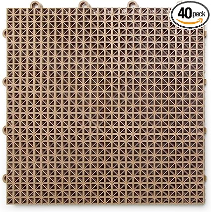 Photo 1 of Big Floors DT40BEIG DuraGrid Outdoor Modular Interlocking Multi-Use Plastic Deck Tile, 40 Pack, Beige
