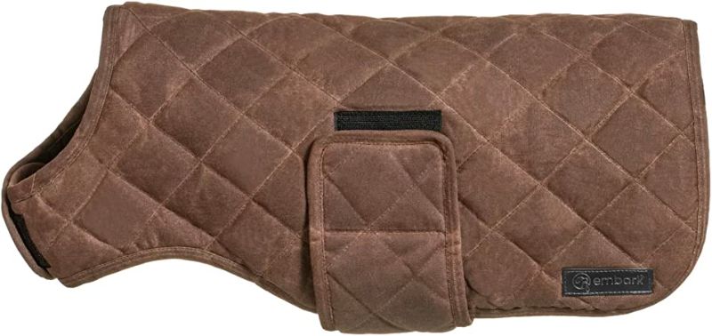 Photo 1 of Embark Pets Wax Dog Jacket - Dog Coat to Keep Cozy on Cold Winter Days, Made from Cotton & Polyester, Water Resistant Dog Jackets for Large Dogs, Our Dog Winter Coat Comes in 4 Sizes (X-Large, Brown)
