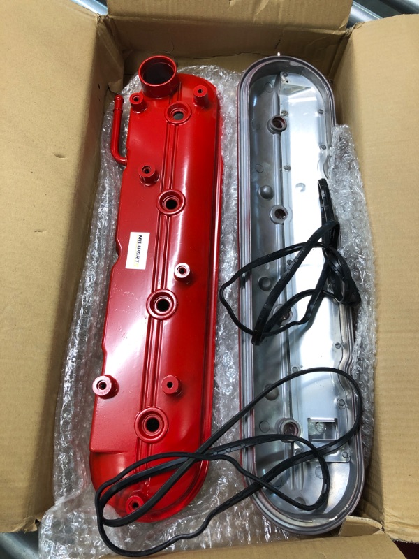 Photo 5 of MILIPARTS Upgrade Aluminum Engine Valve Covers Compatible with 1999-2008 Cadillac Escalade, Chevy Silverado, Suburban, Tahoe, Trailblazer, GMC Sierra, Yukon Replaces Parts 12570427 12582224 (Red)