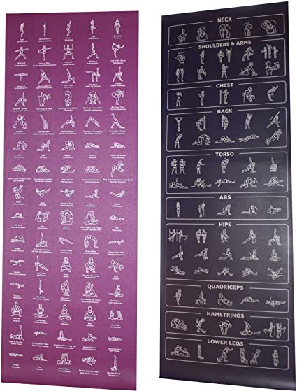 Photo 1 of Beginner Instructional Yoga Mat with Poses Printed On It - 75 Illustrated Yoga Poses & 75 Stretches - Non Slip - Yoga Mat For All Genders
