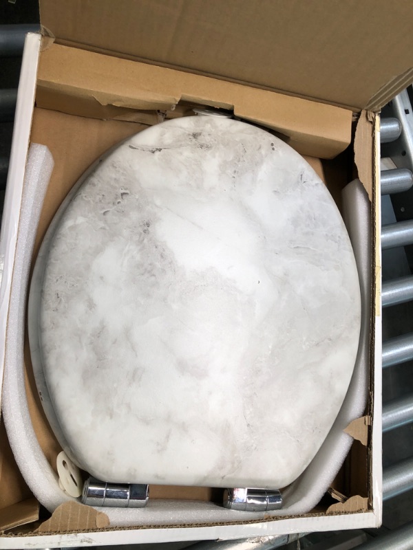 Photo 1 of Angel Shield Marble Toilet Seat Durable Molded Wood with Quiet Close,Easy Clean Quick-Release Hinges (Elongated,Gray Marble)
